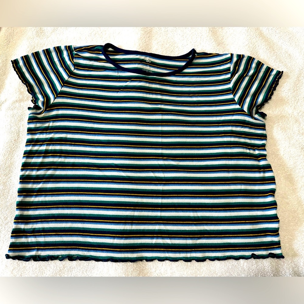 SO Women’s Cropped Striped Short-Sleeved Shirt, Size: XL